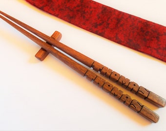 Name Chopsticks in Walnut Wood, Personalized, Custom Carved to Order