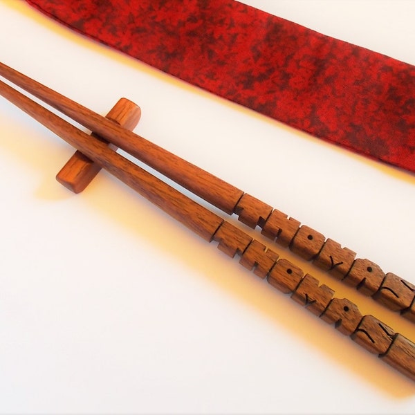 Name Chopsticks in Walnut Wood, Personalized, Custom Carved to Order
