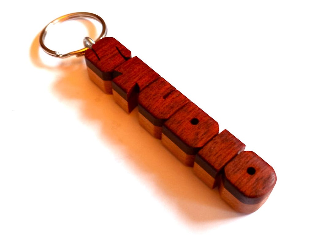 Custom Name Keychain, Bloodwood and Maple Woods, Carved to Order, Cross ...