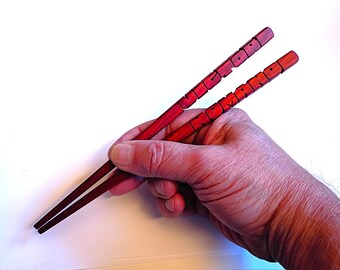 Cocobolo Rosewood Name Chopsticks, Custom Personalized, Carved to Order