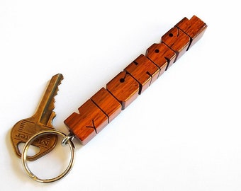 Custom Cocobolo Rosewood Name Keychain, Carved to Order