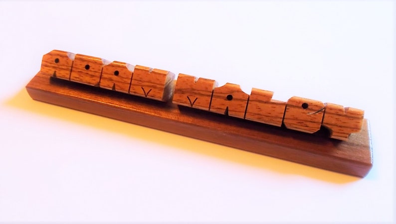 Small Desk Name, Zebrano and Walnut Woods, Custom Carved to Order image 2