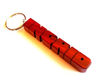 Paduak Wood Name Keychain, Custom Carved to Order