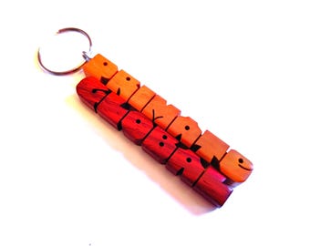 Pau Amarello and Paduak Woods 2-Liner Keychain, Custom Carved to Order