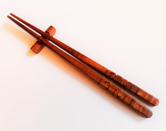 Name Chopsticks in Hawaiian Koa Wood, Personalized, Custom Carved to Order