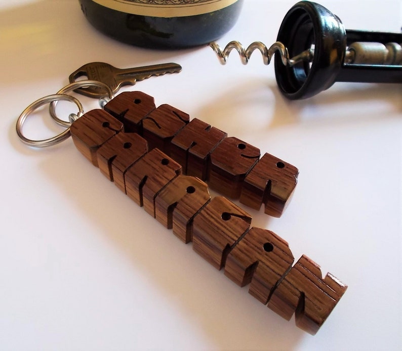 Custom Napa Wine Barrel Oak Stave Name Keychain, Recycled Wood, Carved to Order image 1