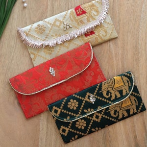 Brokaat envelop| Geldenvelop | Bruiloft Shagun| Puja-gunst| Kleine cadeau-envelop | Nikah-envelop | Mehendi| Indiase bruiloft