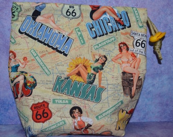 Route 66 Pin Ups Saco com cordão de pano para dados/maquiagem/peças de jogos de tabuleiro/Tarot/D&D/jogos de mesa
