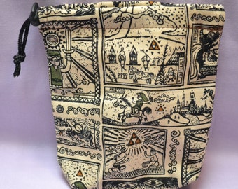 Saco para dados com cordão, estampa de quadrinhos de videogame, feito com tecido licenciado de Legend of Zelda.