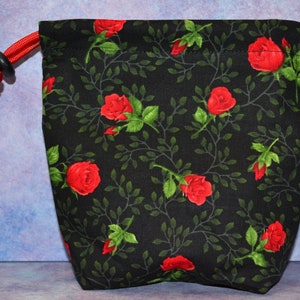 Red Roses Cloth Drawstring Bag for Dice/Tarot/Makeup/RPG/Age of Sigmar/Board Game Pieces