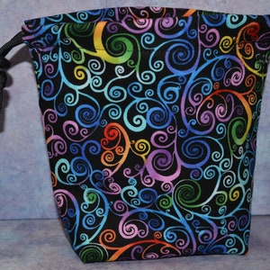Swirls Curlique Rainbow Cloth Drawstring Bag for Dice/Tarot/Makeup/Role Playing Game/D&D/Age of Sigmar