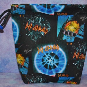 80&#39;s Metal Rock Band Album Covers Cloth Drawstring Bag Made With Licensed Def Leppard Fabric