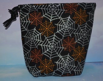 Bolsa de tecido com cordão de teias de aranha brilhantes para dados/tarô/RPG/D&D/jogos de mesa/maquiagem