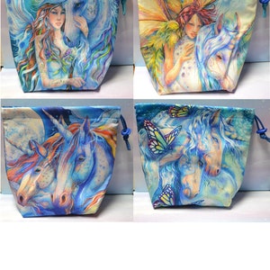 Unicorn Cloth Drawstring Bag for Oversize Tarot Deck/Dice/Age of Sigmar/D&D/RPG/Make Up