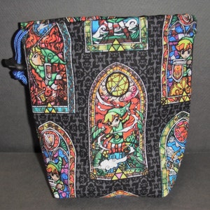 Video Game Stained Glass Drawstring Cloth Dice Bag Made With Licensed Legend Of Zelda Fabric