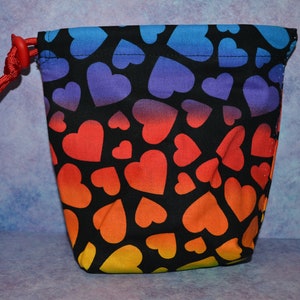 Rainbow Hearts Cloth Drawstring Bag-TWO Color Options-for Dice/Tarot/Makeup/D&D/RPG/Board Game Pieces