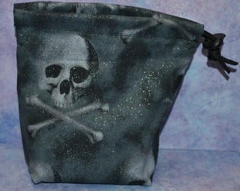 Saco de tecido com cordão de caveiras brilhantes para peças de dados/tarô/maquiagem/D&D/RPG/jogo de tabuleiro