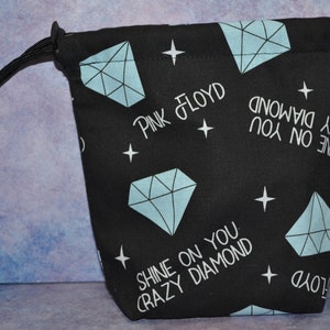 70&#39;s 80&#39;s Rock Band Cloth Drawstring Bag Made With Licensed Pink Floyd Fabric for Dice/Board Games/Guitar Strings + Picks