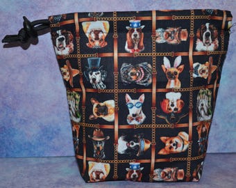 Sacola de tecido com cordão para cães em chapéus: dados, tarô, guloseimas
