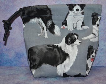 Saco de pano com cordão para cachorro Border Collie para guloseimas/dados/tarô/peças de jogos de tabuleiro