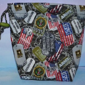 Military US Army Dog Tags Cloth Drawstring Bag Made With Licensed Fabric for Dice/Bolt Action