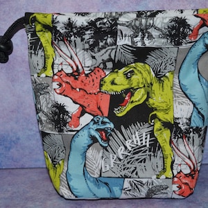 Comic Style Dinosaurs Cloth Drawstring Bag for Dice/RPG/D&D/Pathfinder/Make-up/Tarot/Tiny Plastic Dinos
