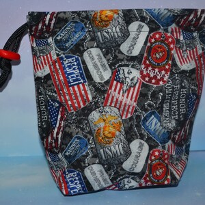 Military US Marines Dog Tags Cloth Drawstring Bag Made With Licensed Fabric for Dice/Bolt Action