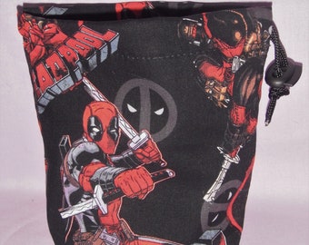 Super Hero Packed or Toss Cloth Drawstring Bag Made with Licensed Deadpool Fabric