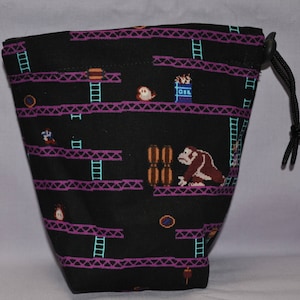 Video Game Ape Cloth Drawstring Dice Bag Made with Licensed Donkey Kong Fabric