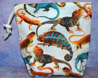 Saco de cordão de pano para répteis/lagartos para dados/maquiagem/tarô/RPG/D&D/peças de jogos de tabuleiro