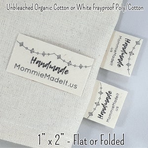 Boho Garland Labels  Flat or Folded White Frayproof OR Organic Cotton Customized with Your Choice of Font and Text