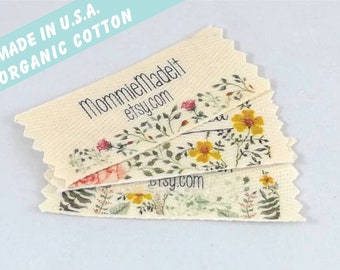 Organic Cotton Twill Ribbon Labels Customized with Watercolor Floral Design or Your Brand