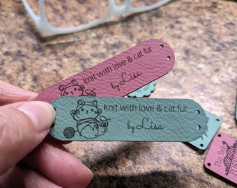 Cat Lover Labels Custom Faux Leather Tags for Gifting Personalized for Crochet Knit Sewing Or Crafter