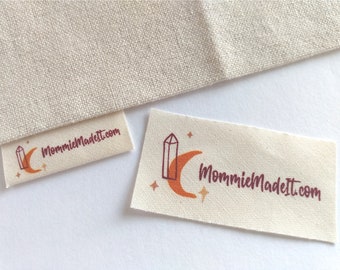 Boho Crystal Lunar Moon Labels, Fabric Tags, personalized sewing labels, quilt labels, knitting label, handmade label, organic cotton