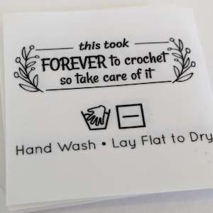 This Took FOREVER to CROCHET Labels - Ready to Ship - Frayproof Folded Tags for Crochet, Gift - Machine Wash & Dry Sew On Labels