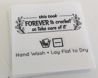 This Took FOREVER to CROCHET Labels - Ready to Ship - Frayproof Folded Tags for Crochet, Gift - Machine Wash & Dry Sew On Labels