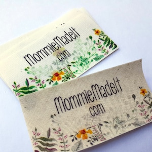 Watercolor Floral Labels, Fabric Tags, personalized sewing labels, quilt labels, knitting label, handmade label, organic cotton