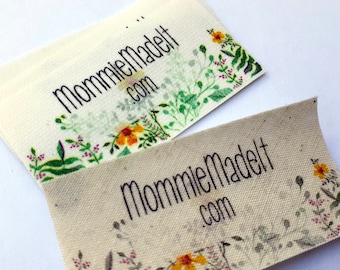 Watercolor Floral Labels, Fabric Tags, personalized sewing labels, quilt labels, knitting label, handmade label, organic cotton