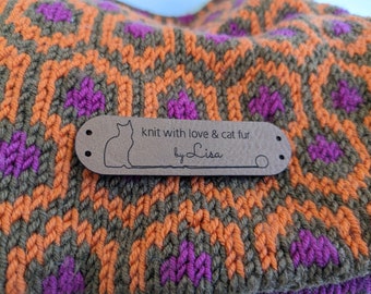 Cat Lover Labels Custom Faux Leather Tags for Gifting Personalized for Crochet Knit Sewing Or Crafter