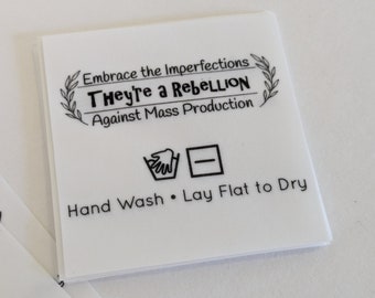 Embrace the Imperfections Labels-Ready to Ship-Frayproof Folded Tags for Knit, Crochet, Sew, Quilt, Gift - Machine Wash & Dry Sew On Labels