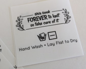 This Took FOREVER to KNIT Labels - Ready to Ship - Frayproof Folded Tags for Knit, Gift - Machine Wash & Dry Sew On Labels