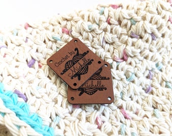 Leather Crochet Labels, Custom Faux Leather Tags for Handmade Gift Personalized for the Crocheter or Crafter