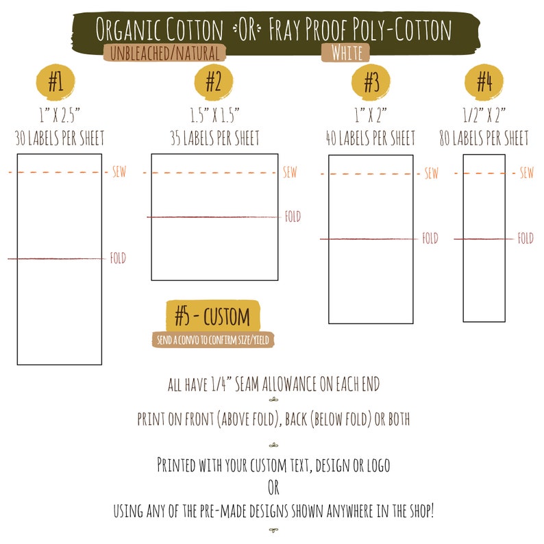 Custom Half-Fold Hem Loop-Style Labels Using Your Custom Design, Logo or Text OR most of the Pre-Made Designs Shown in the Shop image 2