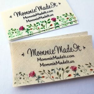 Watercolor Floral Label Fabric Tag personalized sewing quilt knitting custom handmade natural organic cotton name tag