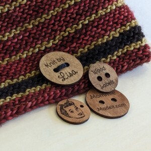 Wooden Tags Labels for Knit Crochet Sewing Craft Projects Round Personalized with your Name or Logo for Custom Gift