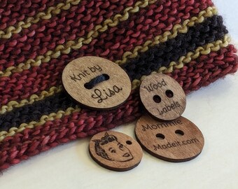 Wooden Tags Labels for Knit Crochet Sewing Craft Projects Round Personalized with your Name or Logo for Custom Gift