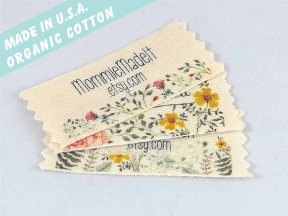 Organic Cotton Twill Ribbon Labels Customized with Watercolor Floral Design or Your Brand