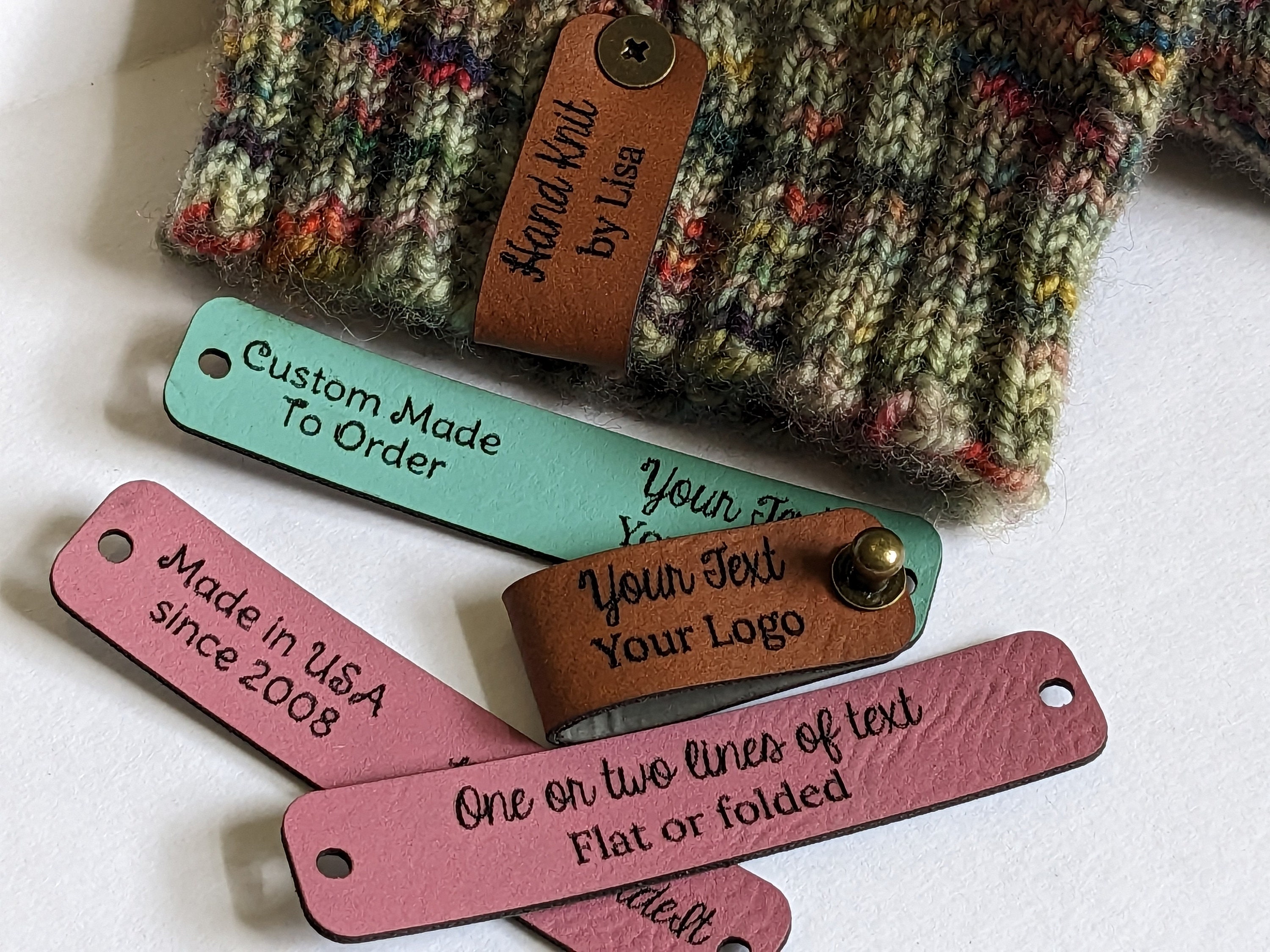 Handmade with love' tags for knits and crochet with rivets - 2.5x0