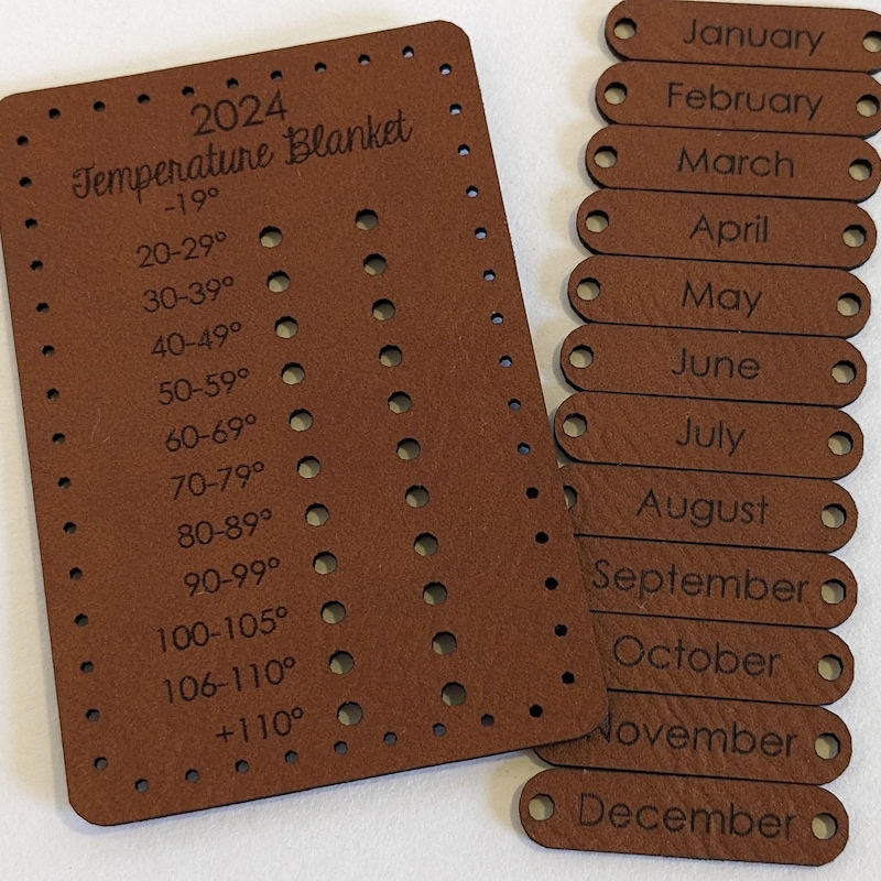Personalized Faux Leather Temperature Blanket, Shade Color Palette and Month Tags Labels, Perfect Gifts for Crochet Knit Sew Custom Handmade