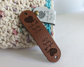 Leather Labels Custom Faux Leather Tags for Handmade Gift Personalized for Crochet Knit Sewing Branding Logo Newborn Blanket Hat Wedding